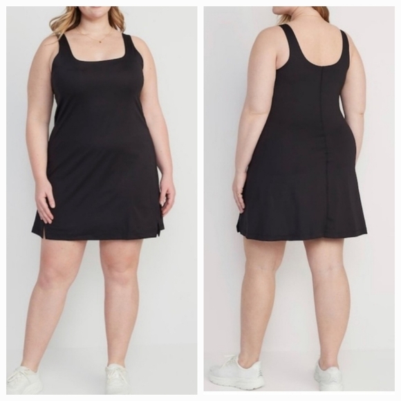 Old Navy Black PowerSoft Athletic Square Neck Dress With Shorts Sz XL NEW - Picture 1 of 12
